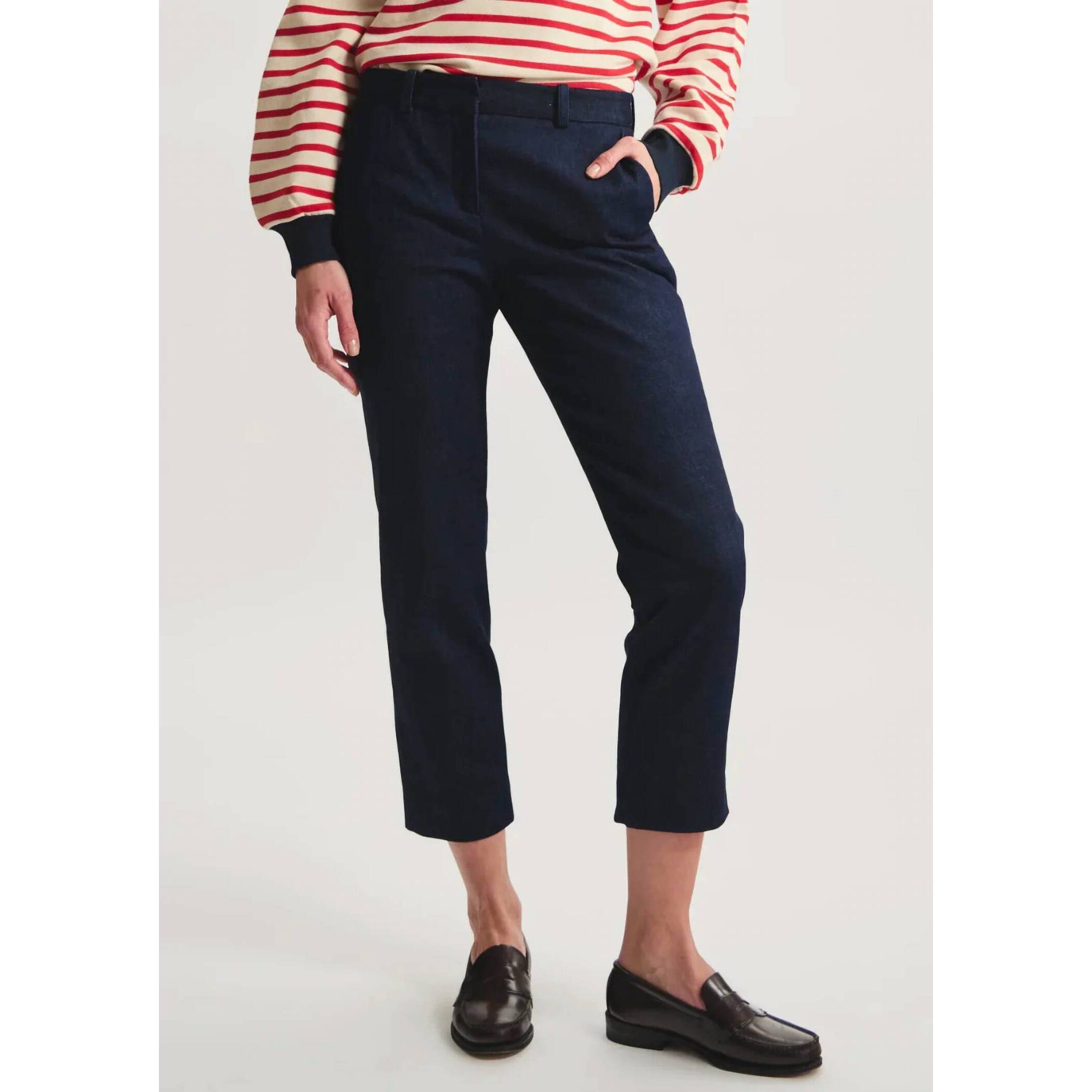 New Ines De La Fressange Audrey Tapered Cut Pant In Dark Blue Denim